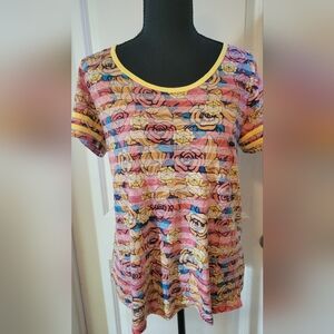 LuLaRoe Floral Striped Top - Pink, Yellow, Blue